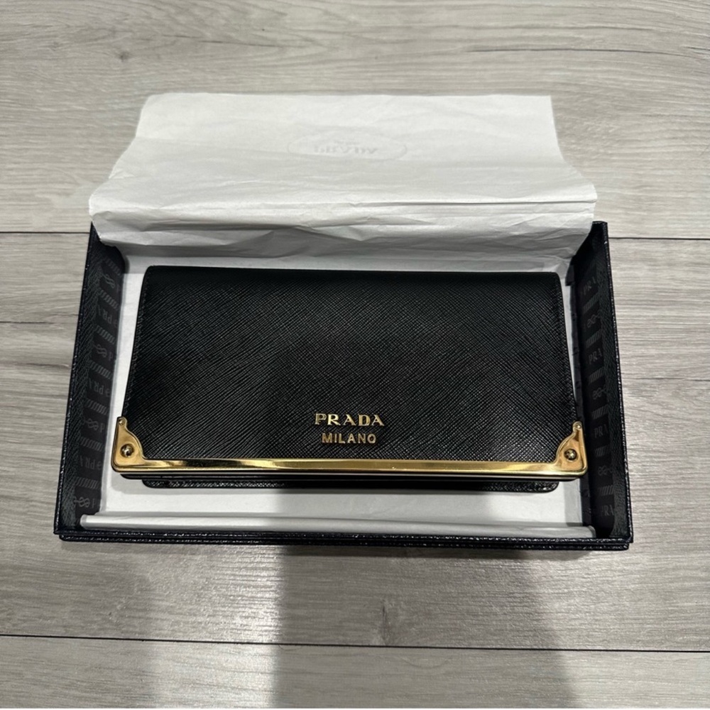 Prada Black and Gold Saffiano Leather Wallet on a Chain - Picture 3 of 11